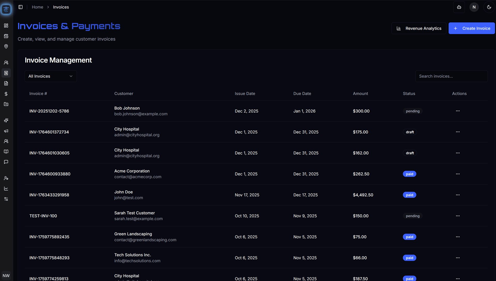 Invoicing and payments workspace in Tradecraft
