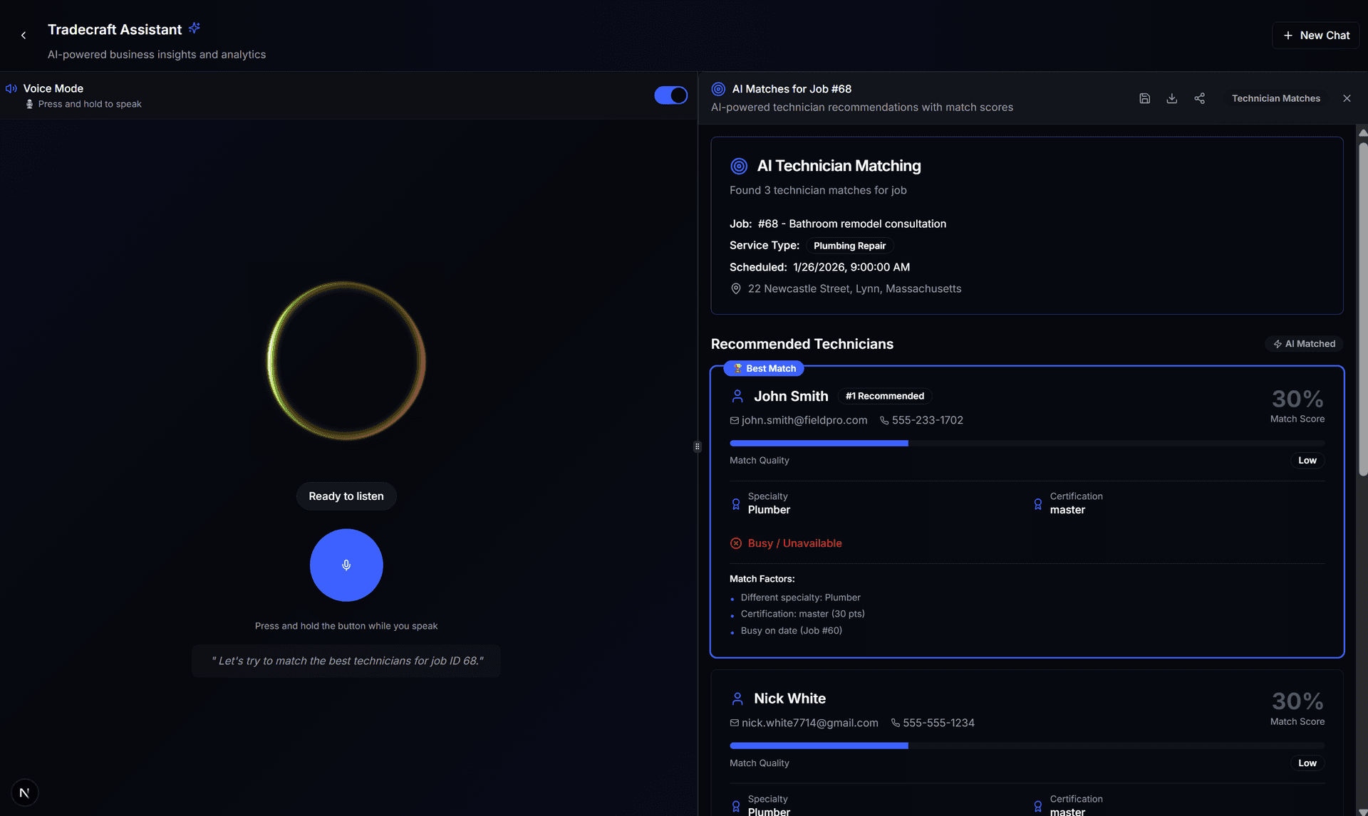AI voice and chat agent capturing and booking trade jobs